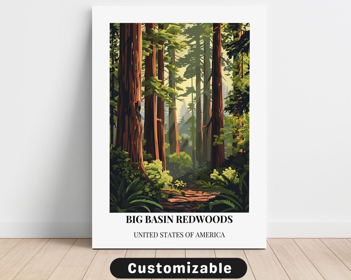 Big Basin Redwoods Vintage Travel Poster United States Forest Artwork