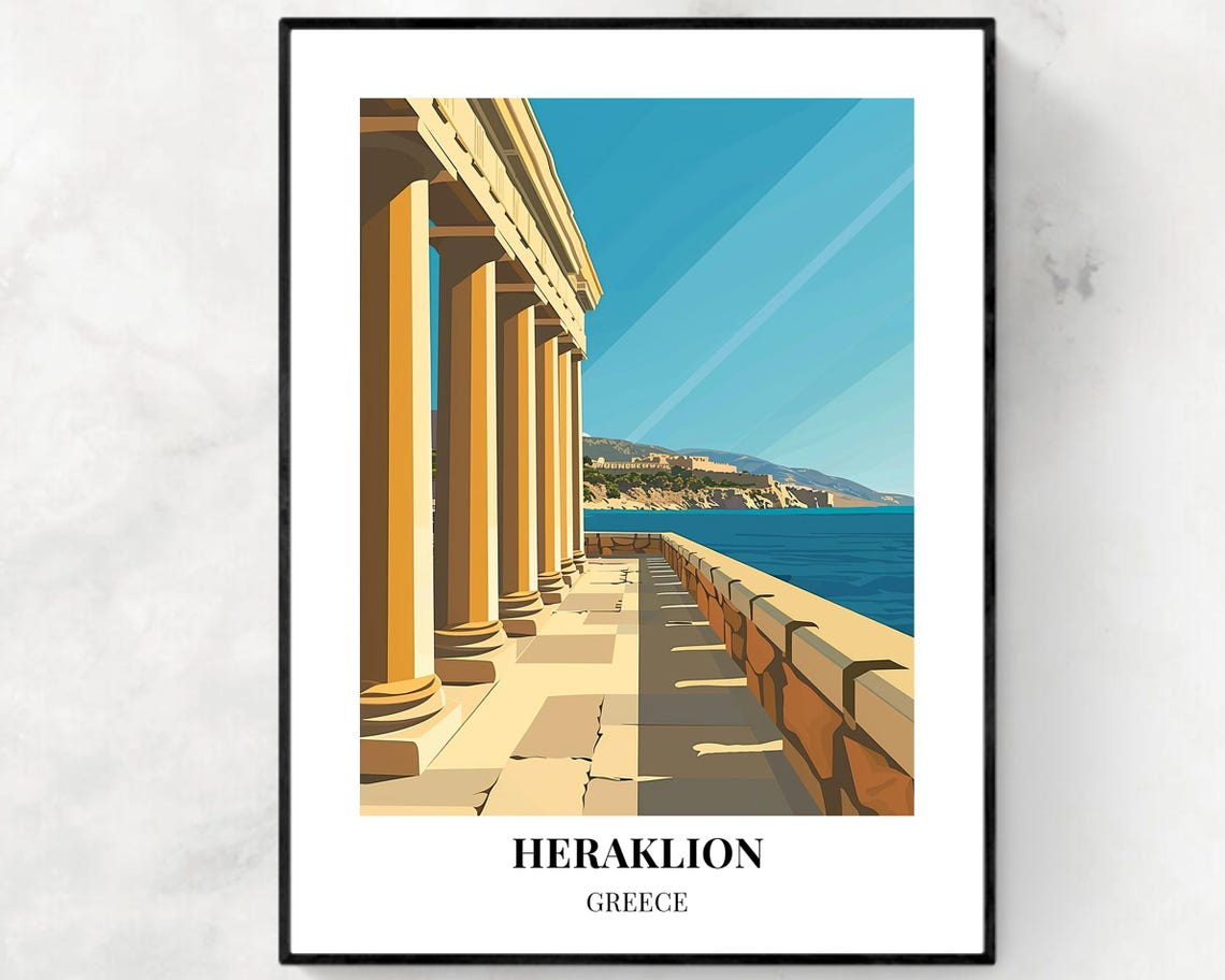 Heraklion Greece Golden Colonnade Terrace Above The Sea Poster