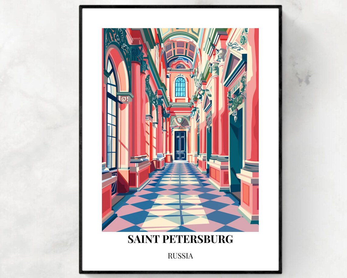 Saint Petersburg Russia Pink Arcade Palace Interior Travel Poster
