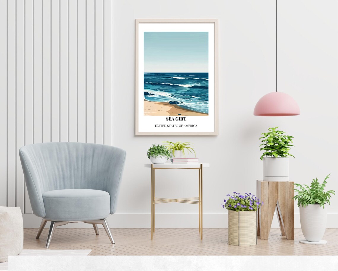 Sea Girt New Jersey Beach Waves Minimalist Coastal Scene Wall Art - Image 2
