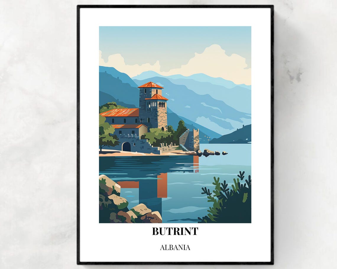 Butrint Albania Ancient Lakeside Stone Church Ruins Travel Poster