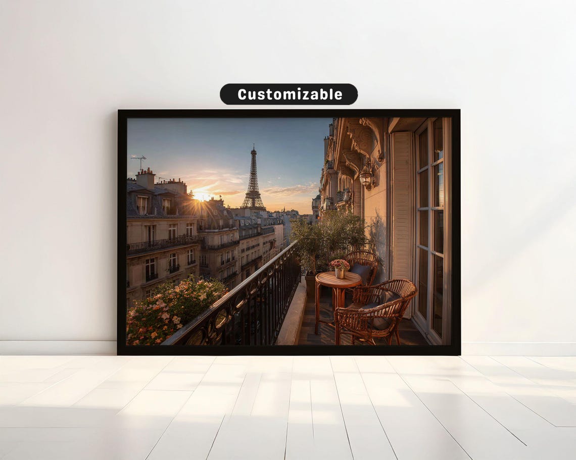 Paris Balcony Eiffel Tower Poster Sunset Apartment Travel Decor