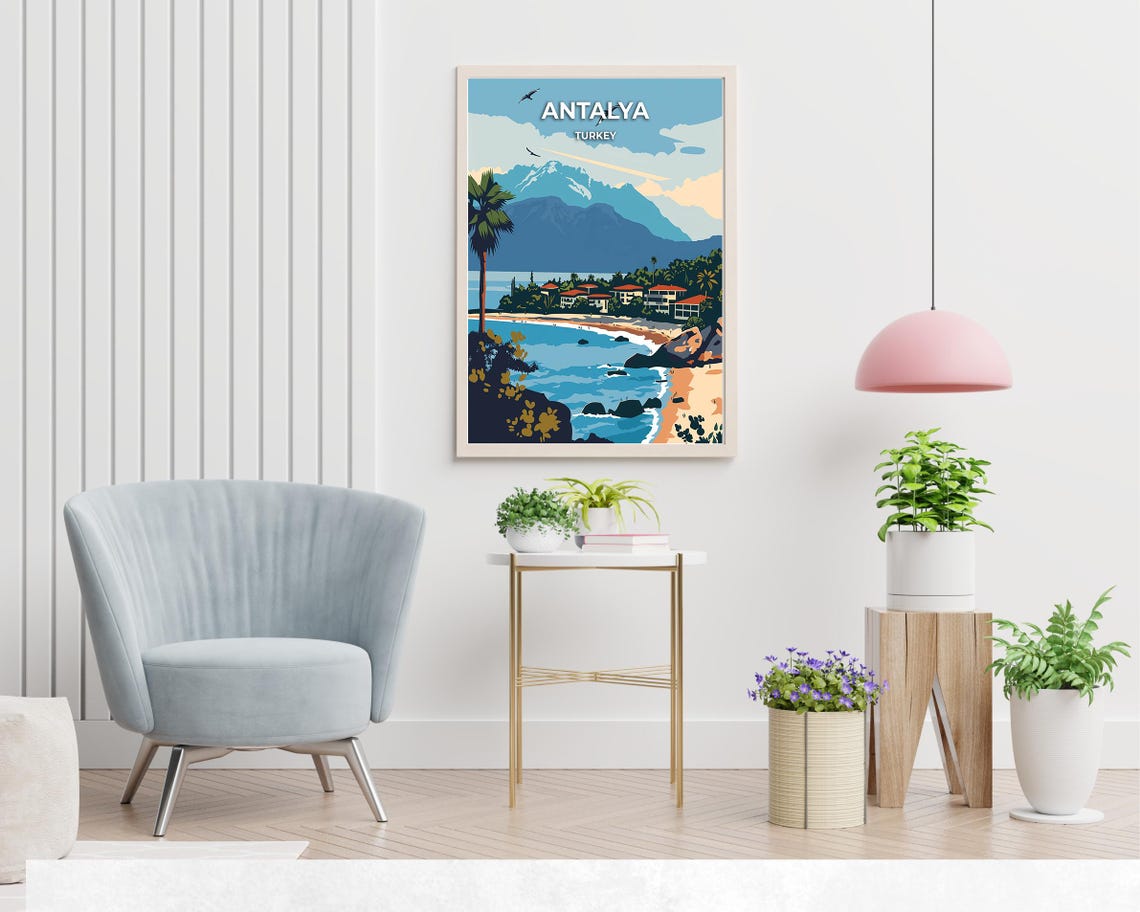 Antalya Turkey Beach Resort Cove with Mountains Behind Poster - Image 2