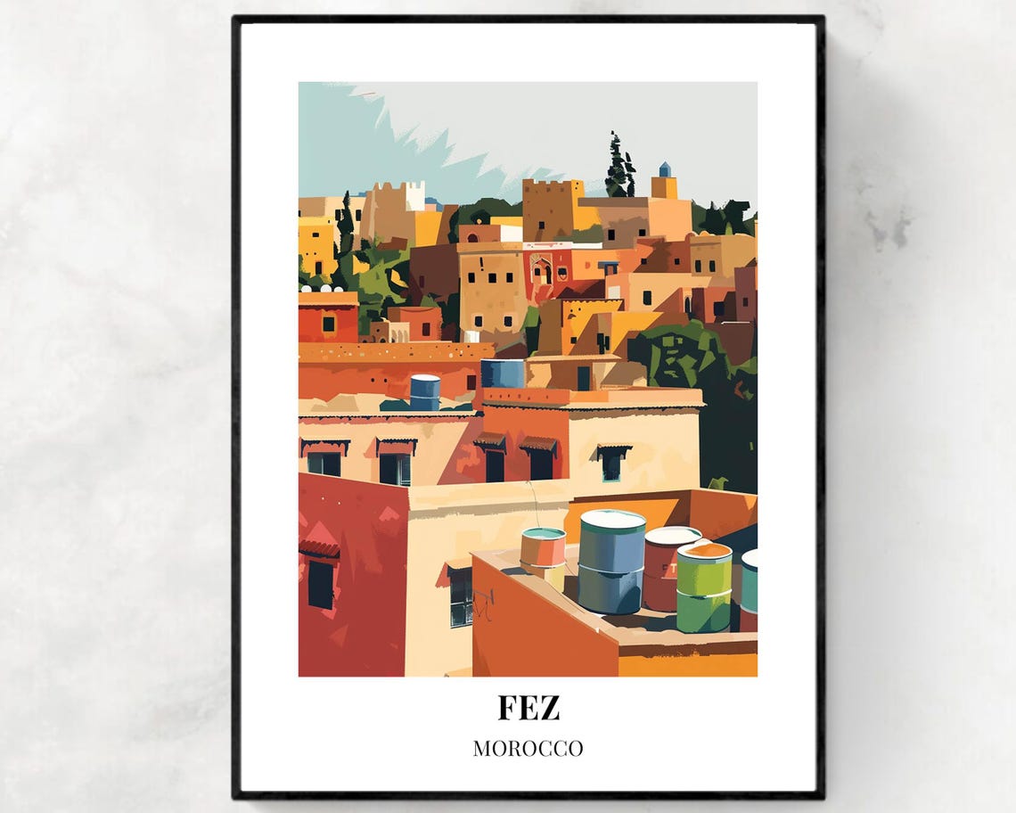 Fez Morocco Old Medina Rooftops Ochre Buildings Skyline Poster