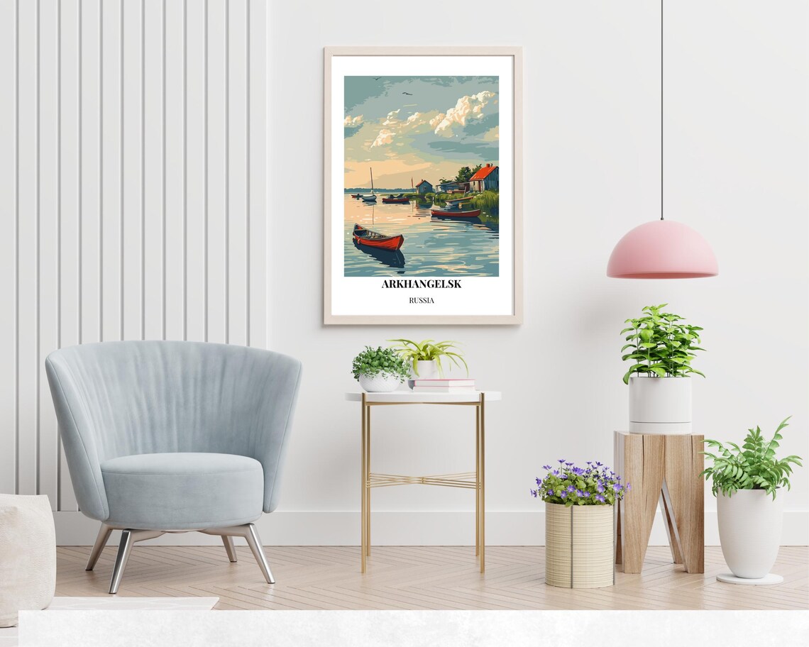 Arkhangelsk Russia Riverside Boats Fishing Village Harbor Poster - Image 2