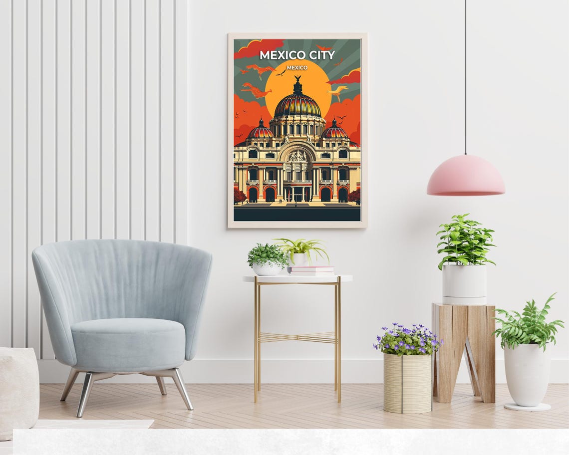 Mexico City Palacio de Bellas Artes Golden Sunset Dome Poster - Image 2