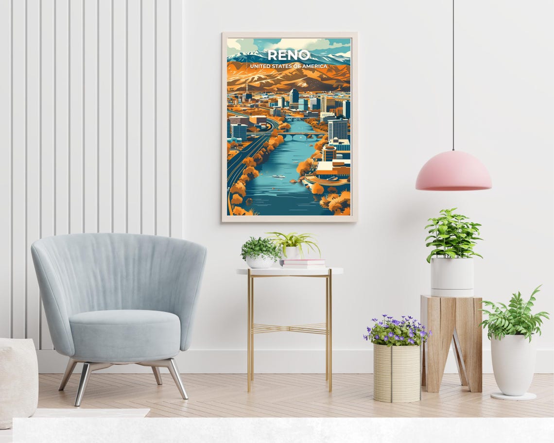 Reno City Skyline and River White Title Modern Travel Poster - Image 2