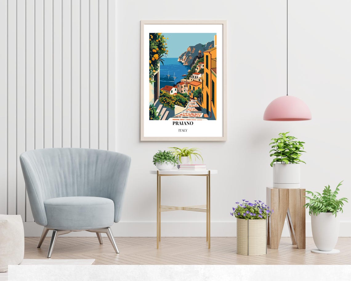 Praiano Italy Amalfi Coast Steps Village Travel Poster Artwork - Image 2