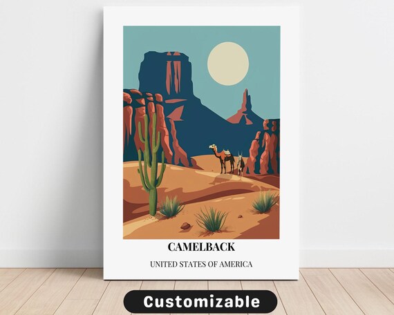 Vintage Southwest Camelback Arizona Desert Cactus Travel Poster