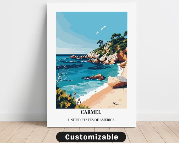 Carmel California Beach Cove Minimalist White Border Travel Poster
