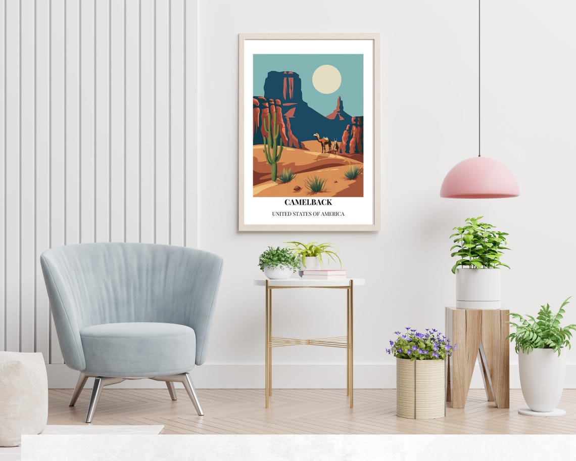 Camelback Moonlit Desert Camel Saguaro Cactus Arizona Travel Poster - Image 2