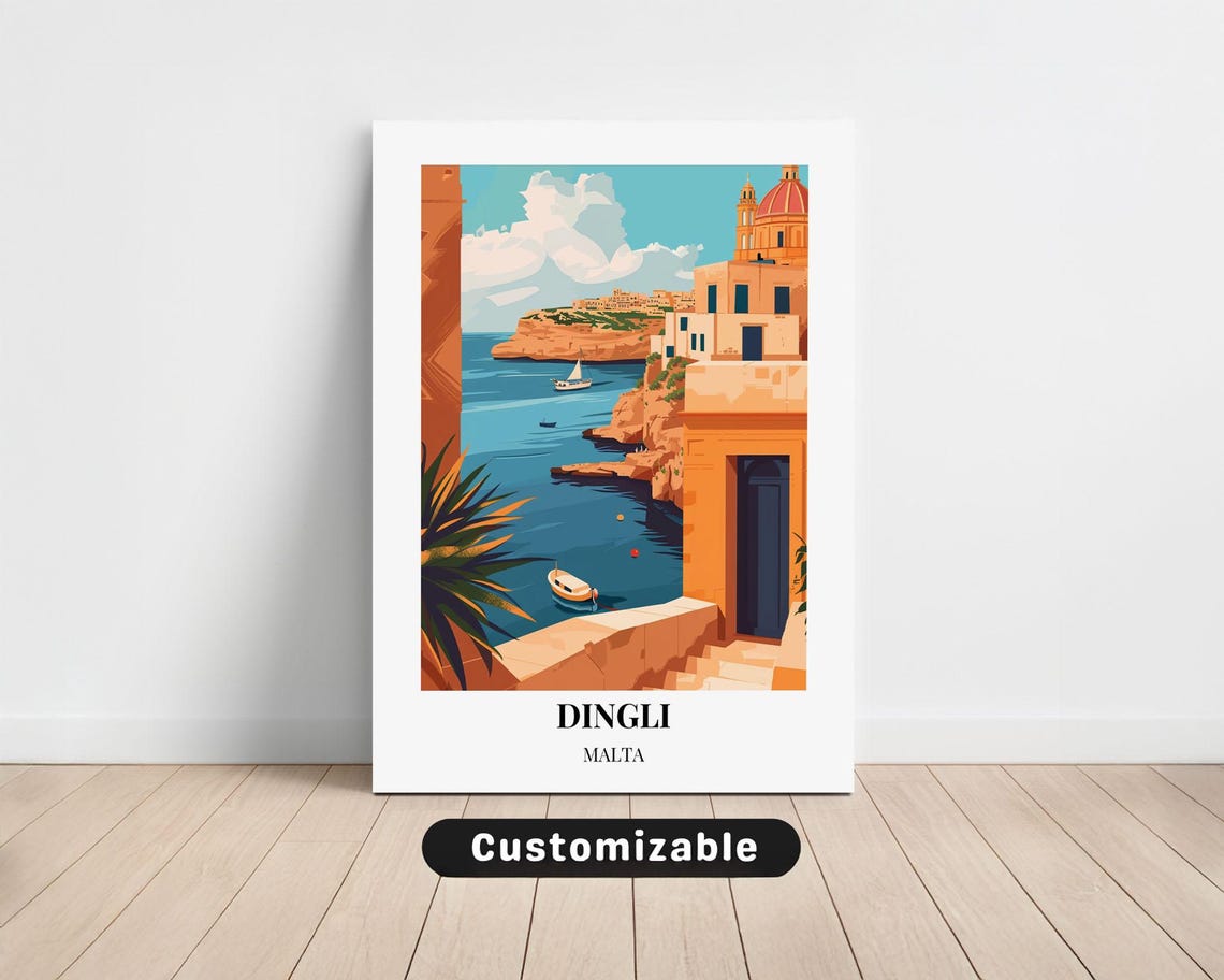 Dingli Malta Coastal Cliffs Vintage Mediterranean Travel Poster Art