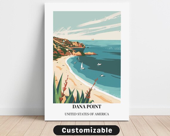 Dana Point California Beach Cove Sailboats Travel Poster Art Decor