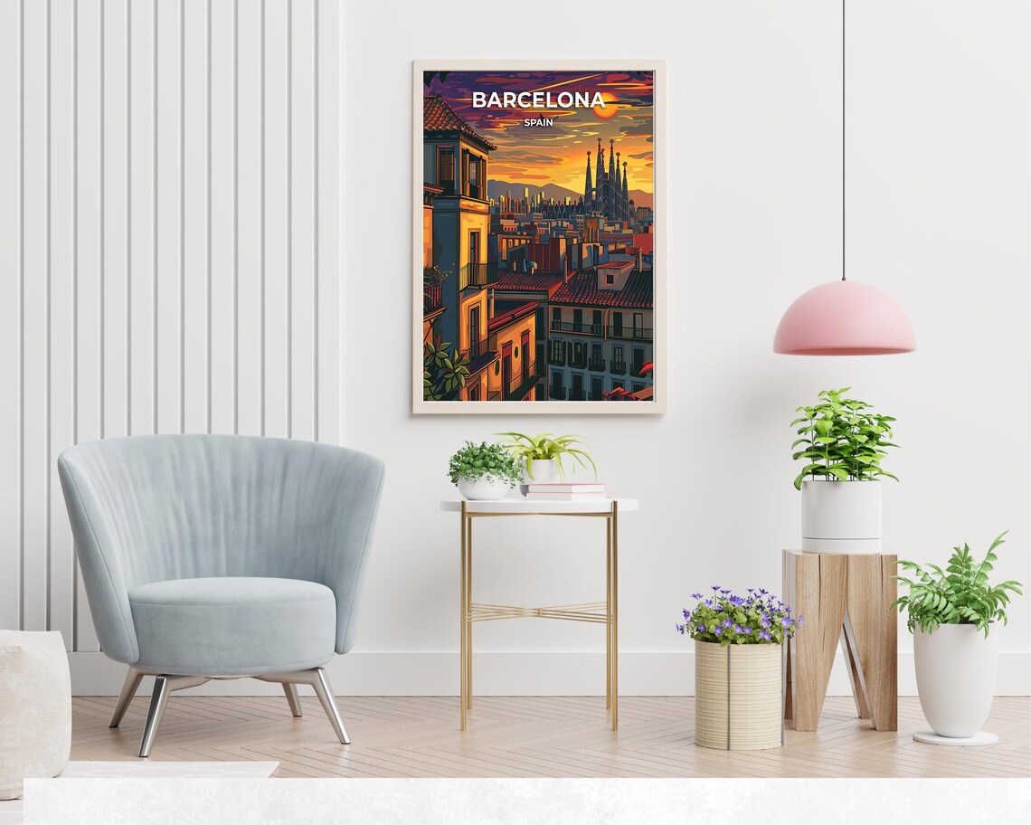 Barcelona Spain Sunset Skyline Sagrada Familia View Travel Poster - Image 2