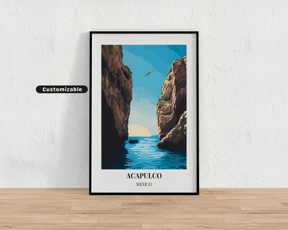 Acapulco Mexico Cliffs Sunset Diving Customizable Travel Poster
