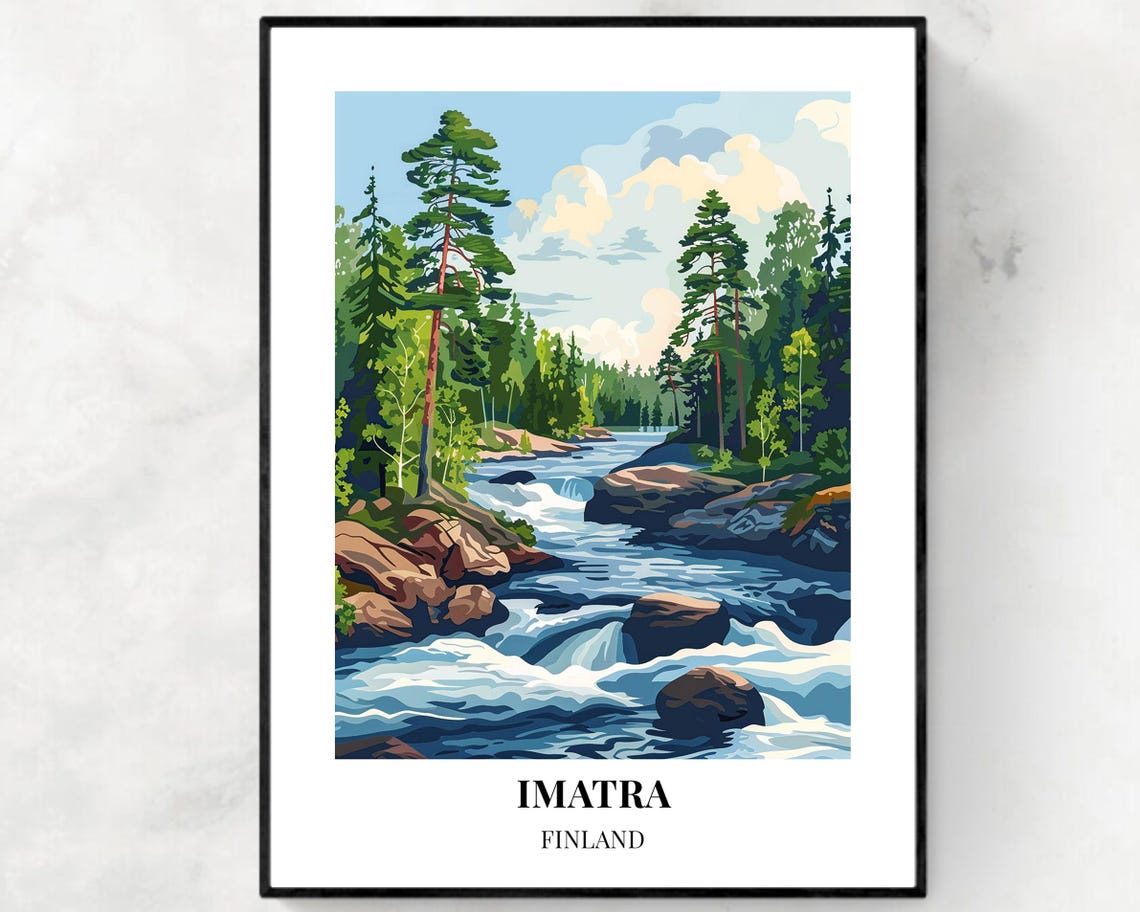 Imatra Finland Forest Rapids Pine Trees Nature Landscape Poster