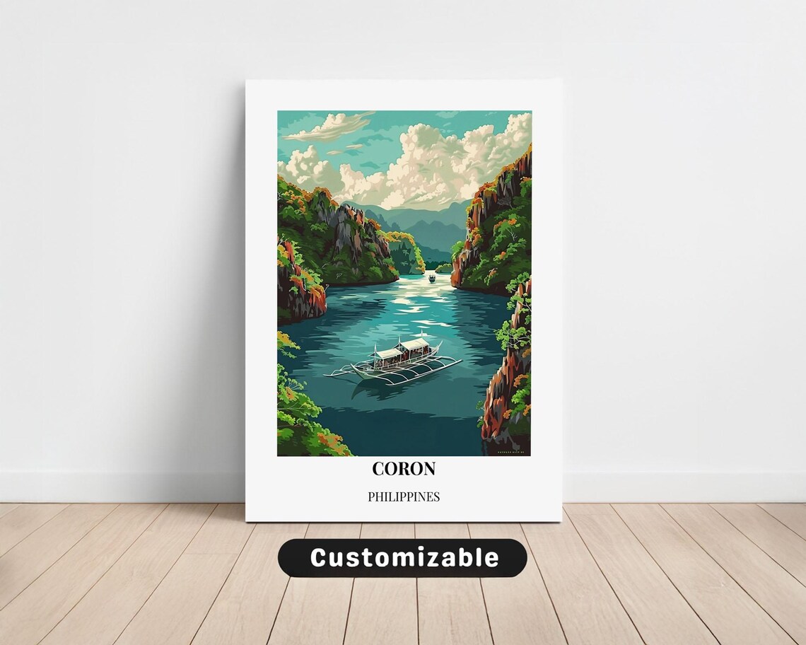 Coron Philippines Tropical Lagoon Vintage Style Travel Art Poster