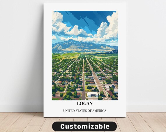 Scenic Logan Aerial Mountain Town United States Travel Poster
