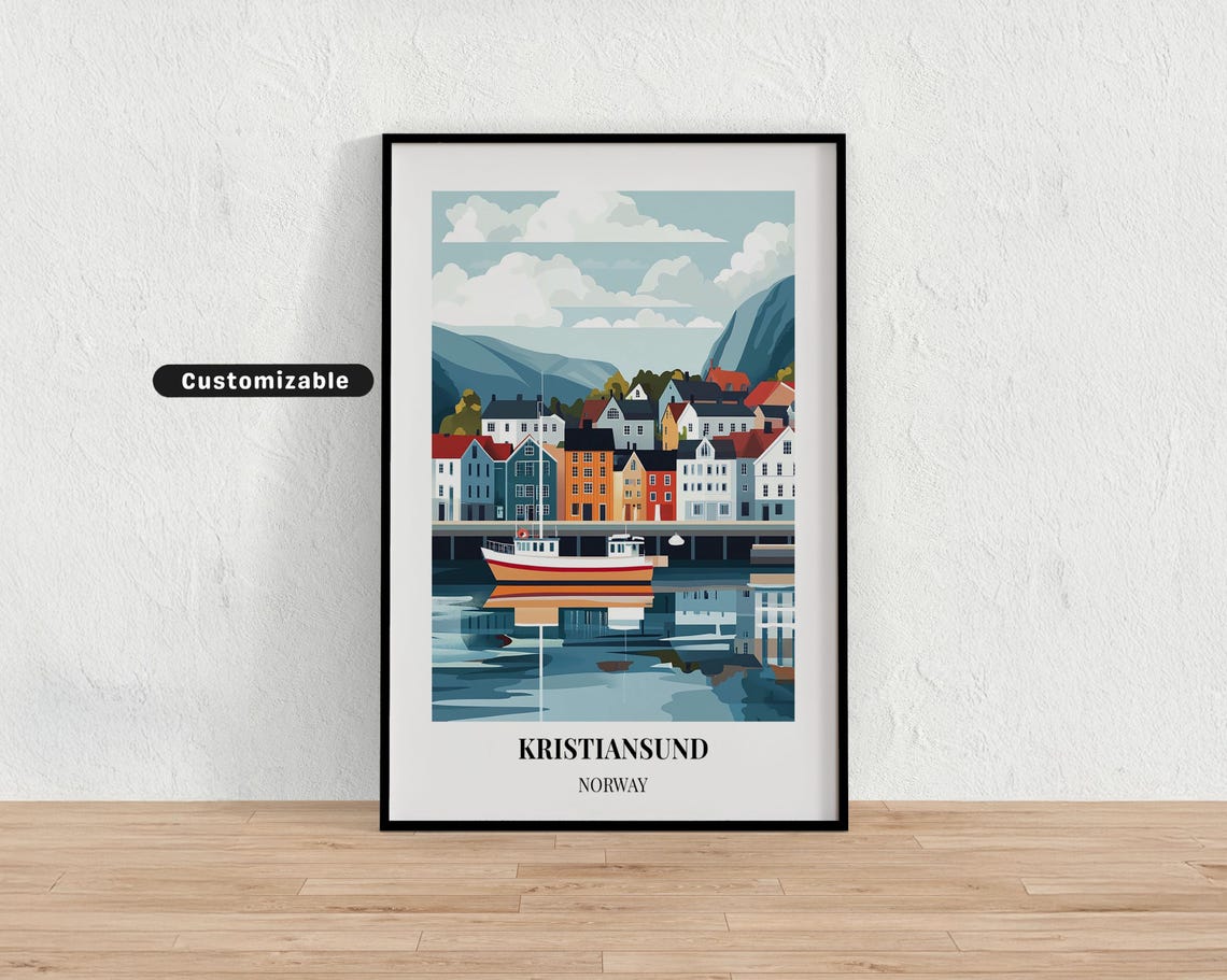 Kristiansund Norway Harbor Boats Waterfront Scenic Travel Poster