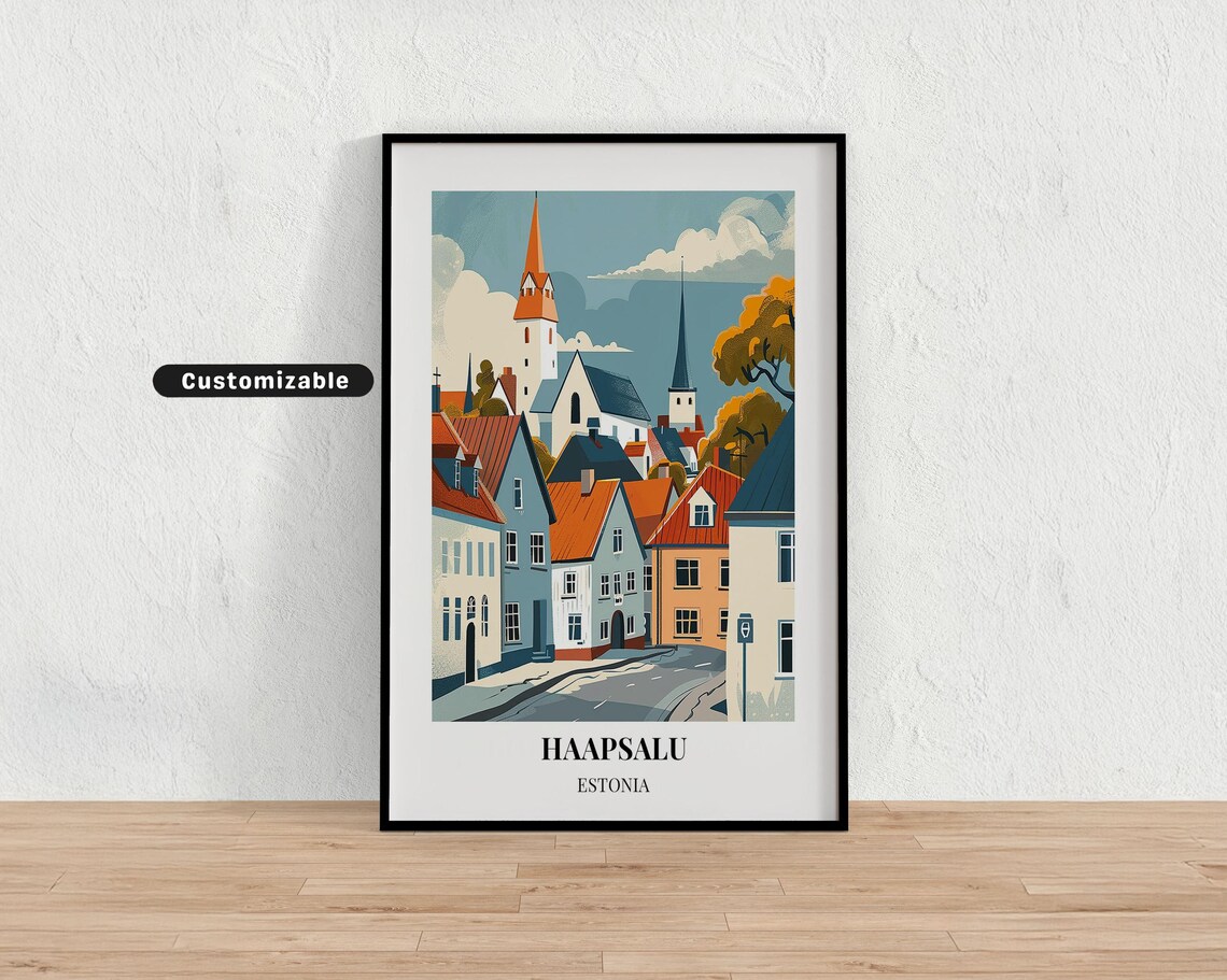 Haapsalu Estonia Old Town Churches Cobblestone Street Travel Poster