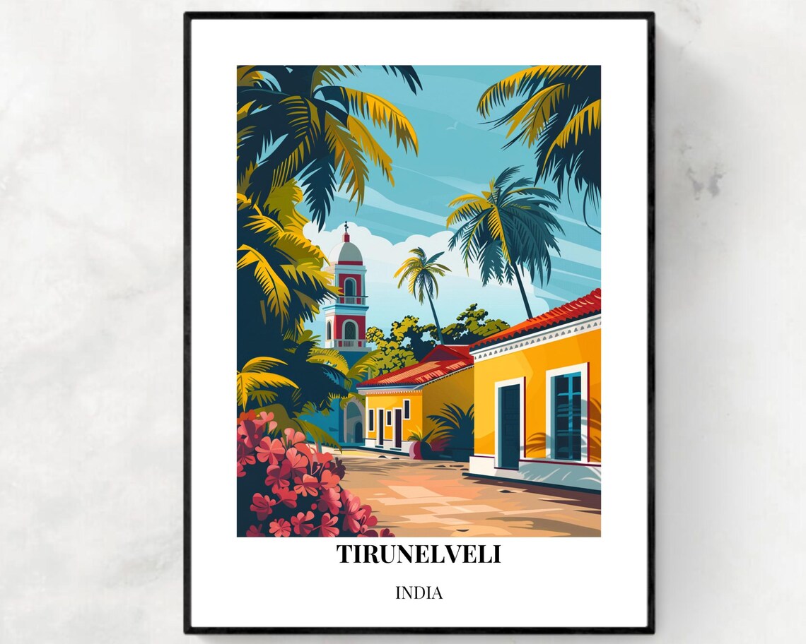 Tirunelveli India Colonial Street Yellow Houses Church Poster