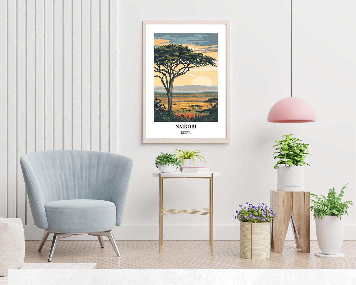 Nairobi Kenya Acacia Tree Savanna Skyline at Sunset Safari Poster - Image 2
