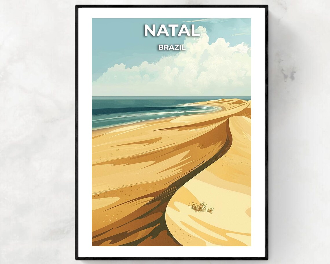 Natal Brazil Poster with Genipabu Sand Dunes Along the Ocean Shore