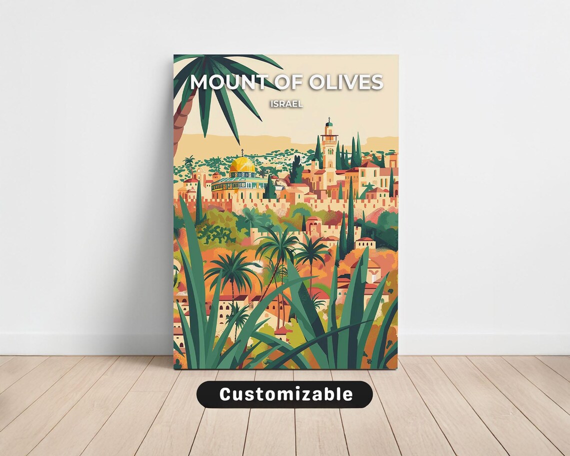 Mount of Olives Israel Golden Dome Old City Palms Travel Poster