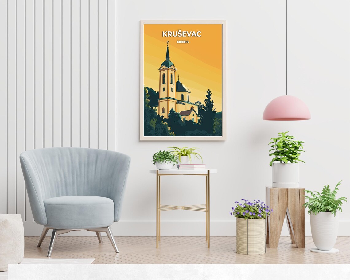 Kruševac Serbia Lazarica Church Golden Hour Tower View Poster - Image 2