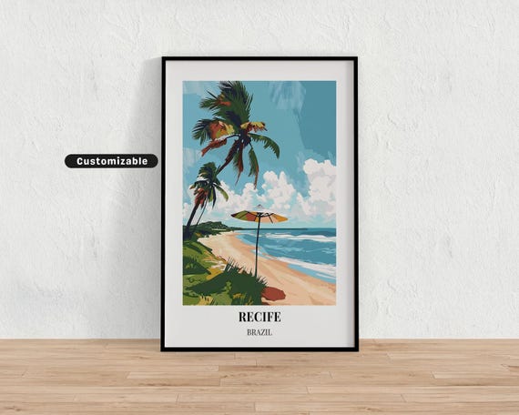 Recife Brazil Travel Poster Custom Wall Art