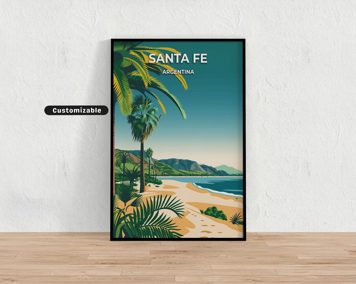Santa Fe Argentina Tropical Beach Palm Trees Vintage Travel Poster