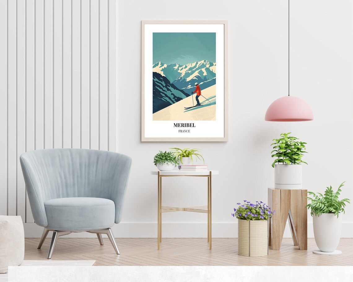 Meribel France Warm Sunset Light Ski Slope Descent Art Poster - Image 2