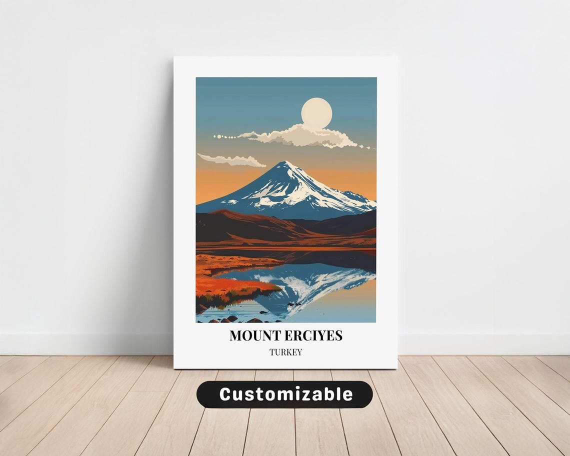 Mount Erciyes Turkey Snow Peak Reflection Customizable Travel Poster