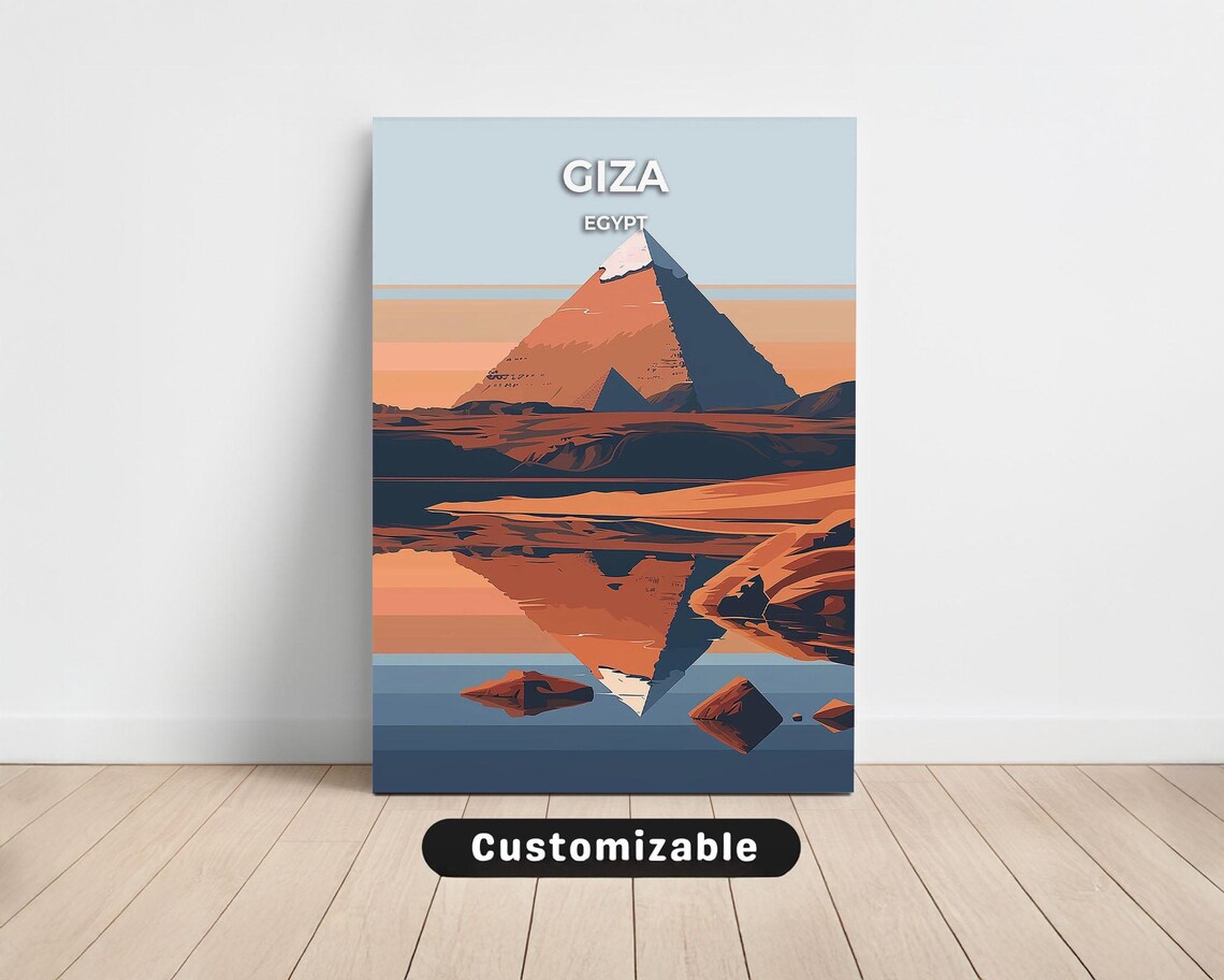 Giza Egypt Great Pyramid Desert Reflection Modern Travel Poster