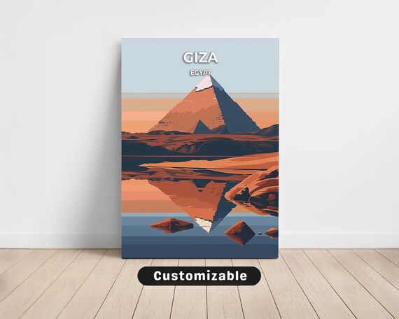 Giza Egypt Great Pyramid Desert Reflection Modern Travel Poster