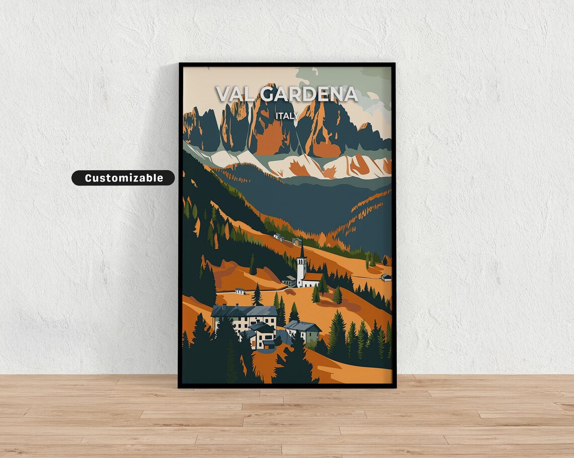 Val Gardena Italy Dolomites Alpine Village Mountain Travel Poster