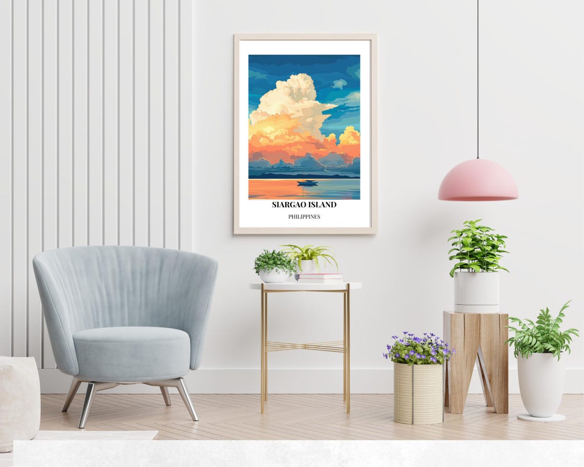 Siargao Island Philippines Sunset Sailboat Ocean Clouds Travel Poster - Image 2