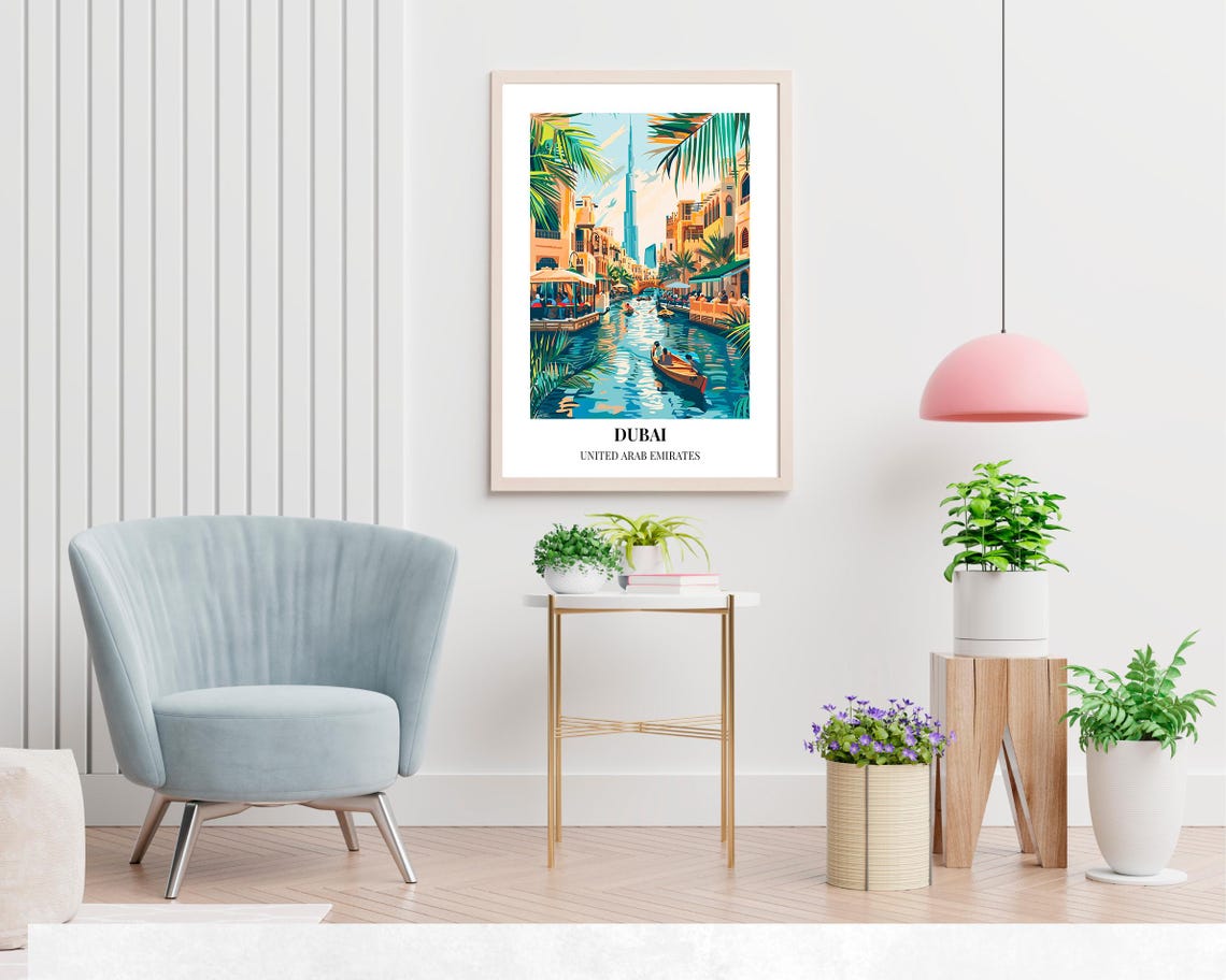 Dubai UAE Burj Khalifa Old Souk Creek Boats Daytime Travel Poster - Image 2