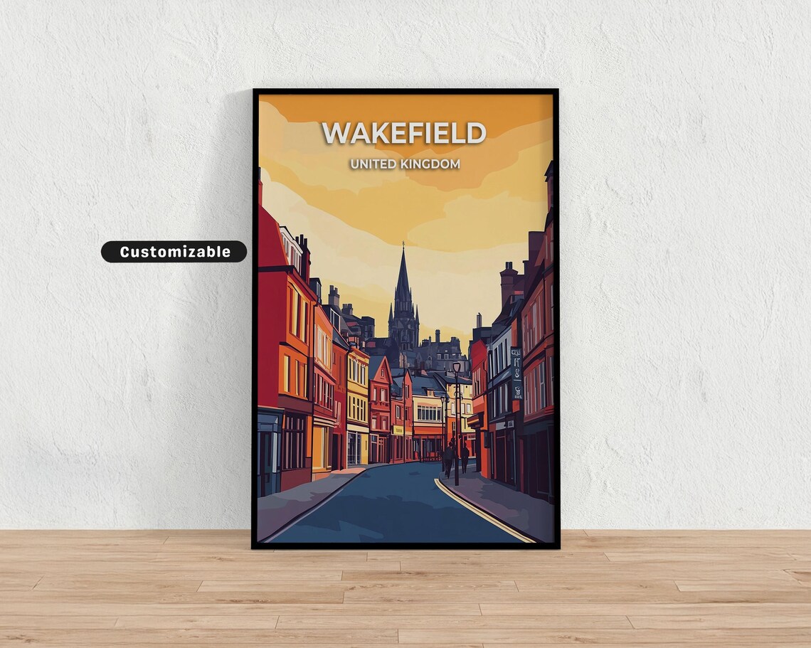 Wakefield United Kingdom Sunset Old Town Street Cathedral Poster