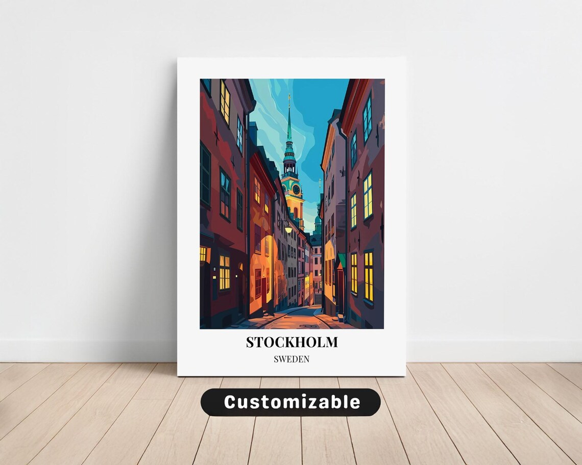 Stockholm Sweden Old Town Gamla Stan Street Dusk Travel Poster