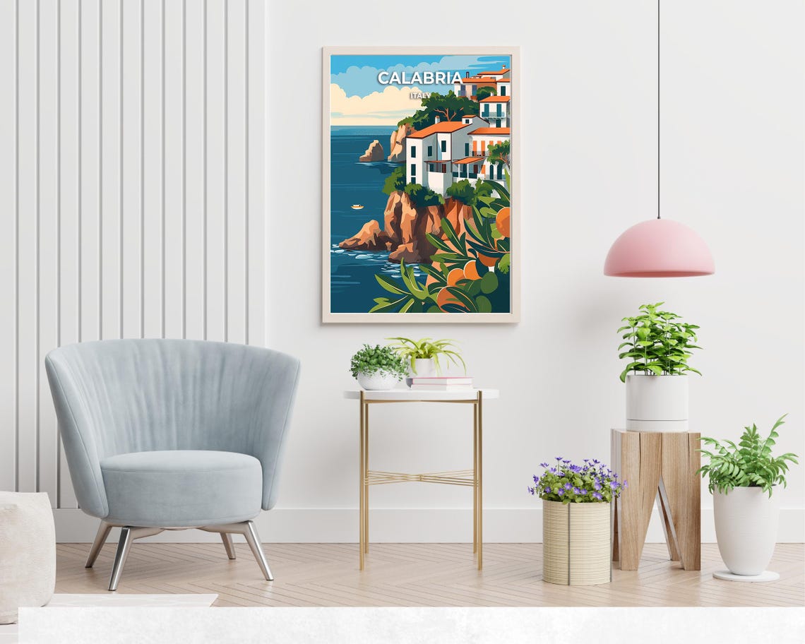 Calabria Italy Whitewashed Village Perched On Sea Cliffs Poster - Image 2