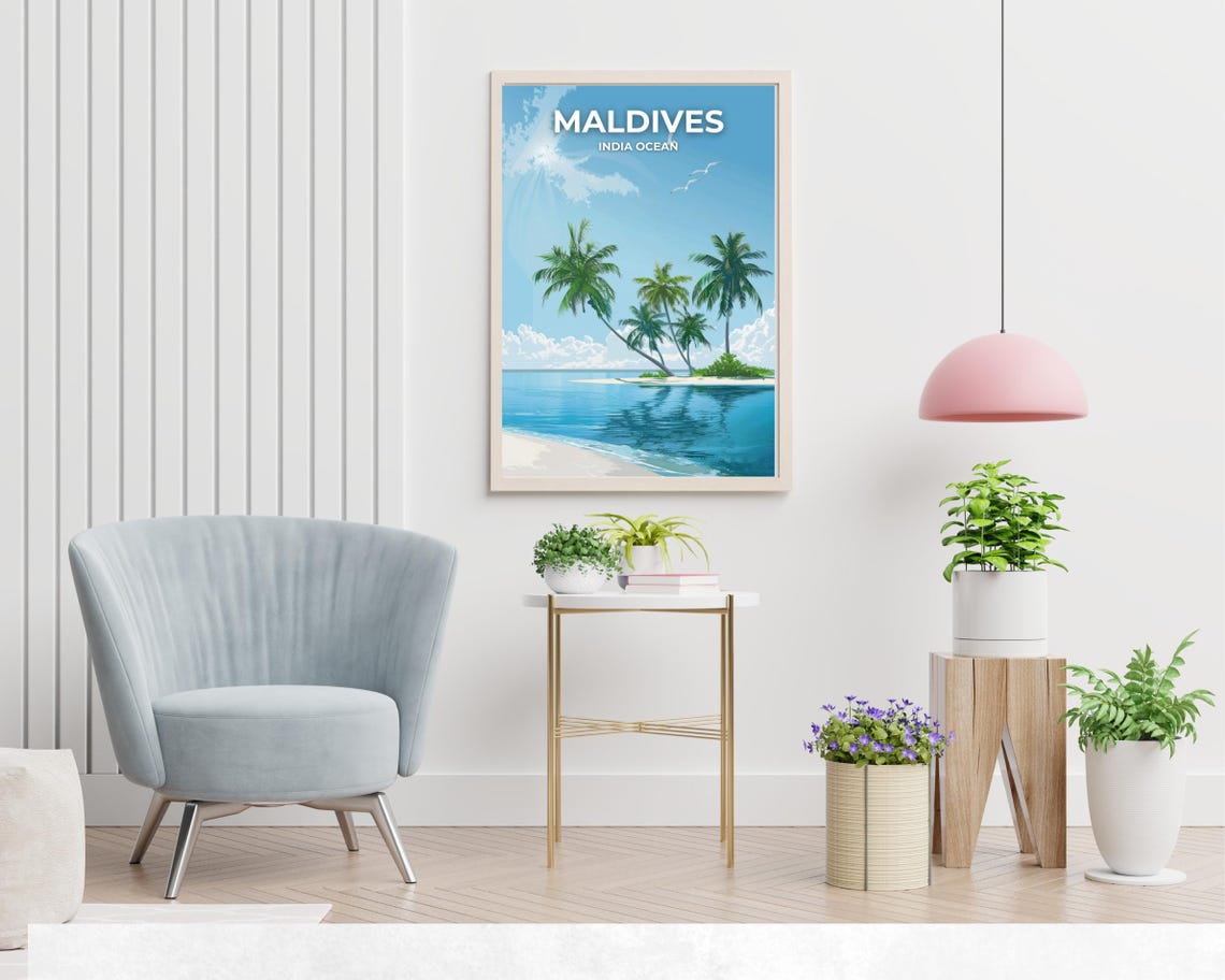 Maldives Tropical Island Palms White Sand Beach Travel Poster - Image 2