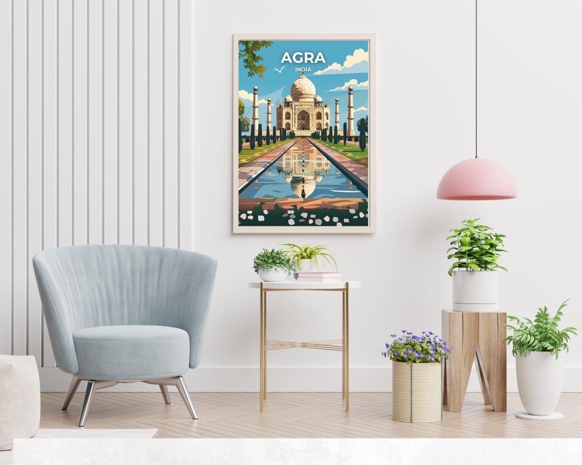 Agra Taj Mahal Daytime Garden Pool Reflection India Travel Poster - Image 2