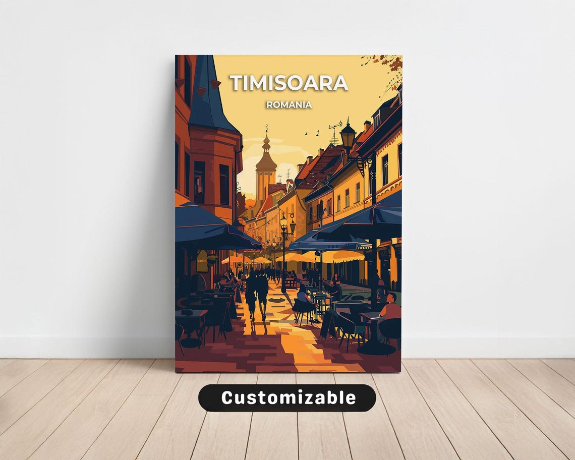 Timisoara Romania Old Town Cafe Street Golden Hour Travel Poster
