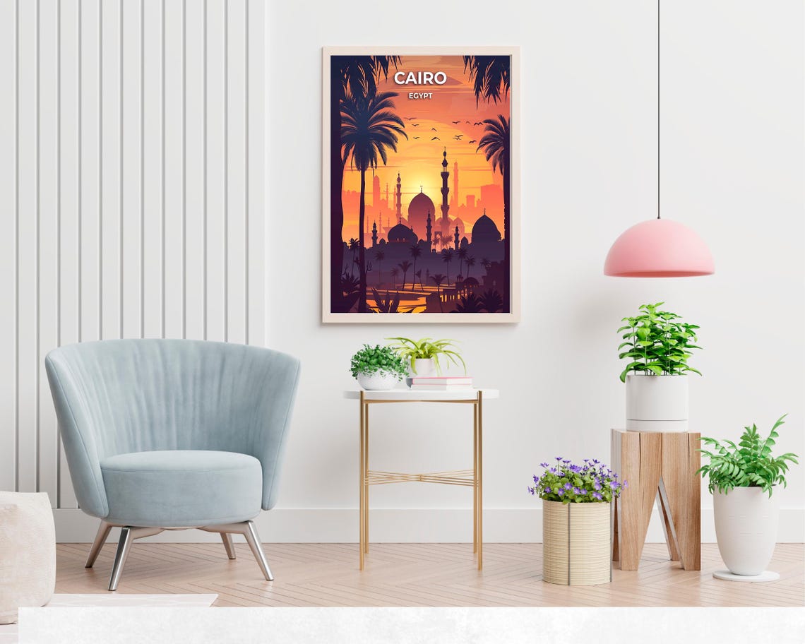 Cairo Egypt Mosque Silhouette Sunset Travel Poster Panoramic - Image 2