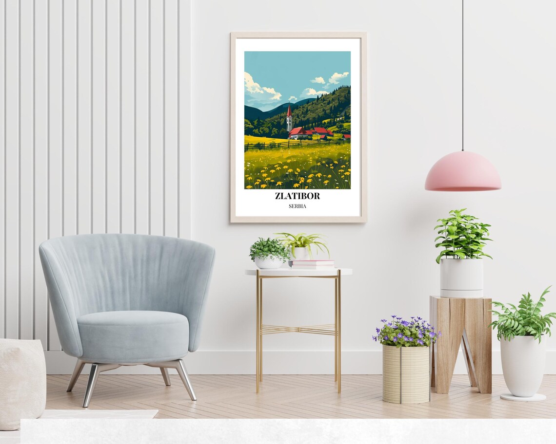 Zlatibor Serbia Mountain Village Church Meadow Travel Poster - Image 2