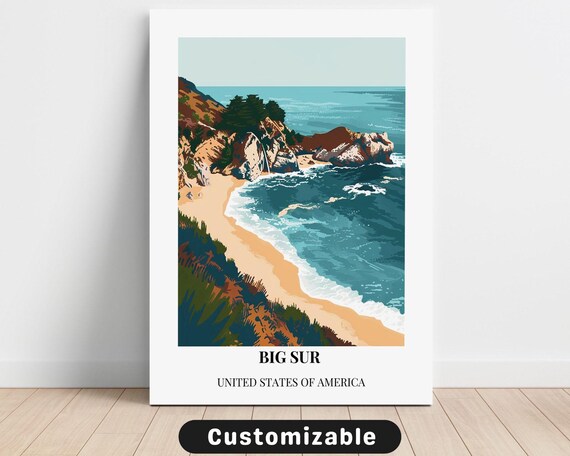 Big Sur California Cove Beach White Border Vintage Travel Poster