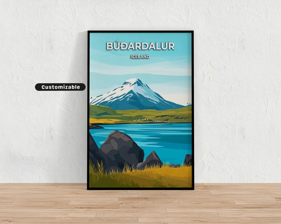 Budardalur Iceland Snow Capped Mountain Lake Scenic Travel Poster