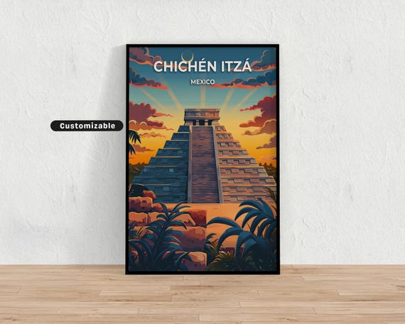 Chichn Itz Mexico Travel Poster Custom Wall Art
