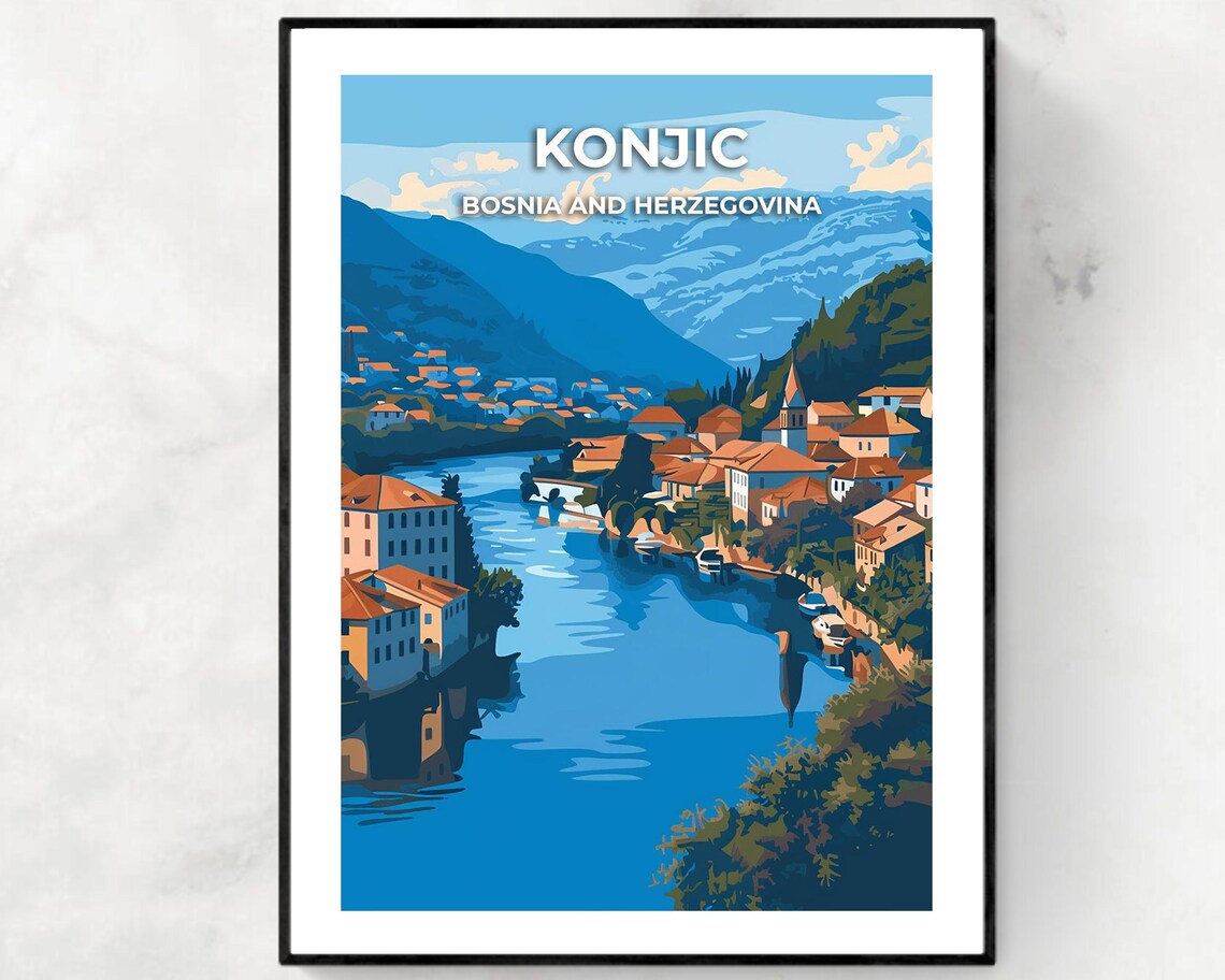 Konjic Bosnia and Herzegovina Blue Neretva River Travel Poster
